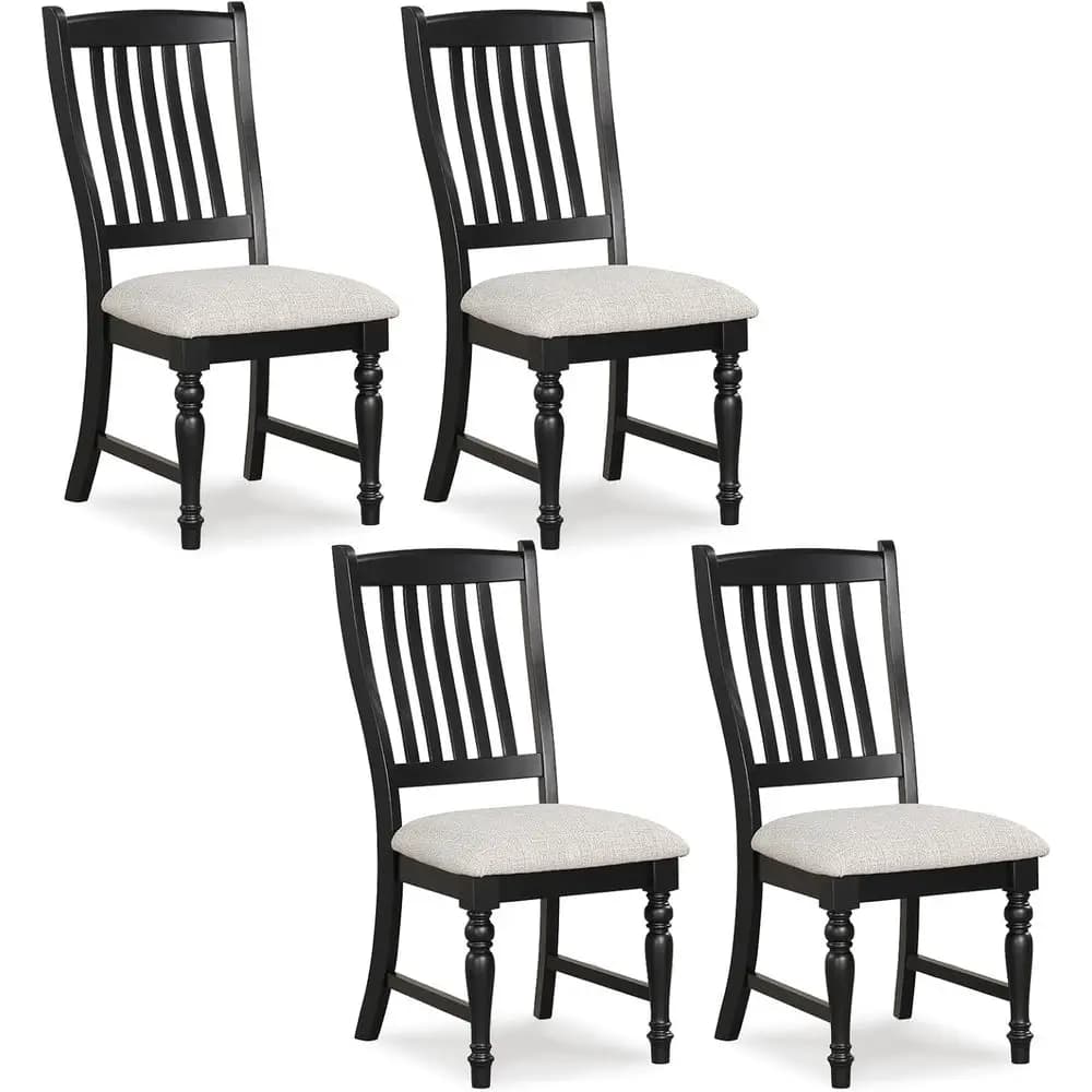 Set di 4 sedie da pranzo in legno massello nero con sedili e cuscini imbottiti, carico massimo 355 libbre