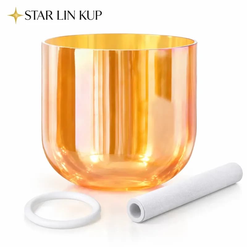 STAR LIN KUP 6 Inch Orange Cosmic Light Alchemy Clear Quartz Crystal Singing Bowl for Sound Healing Meditation Yoga Chakra