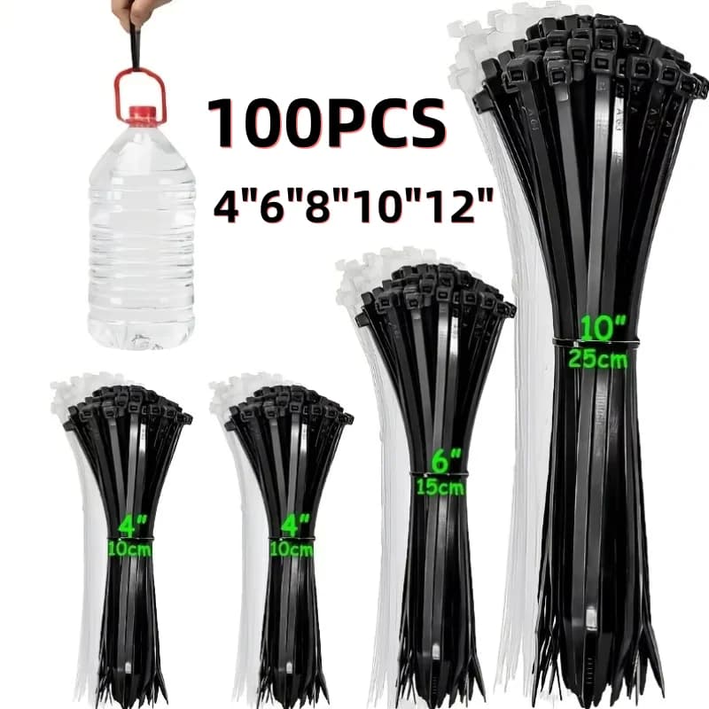 100 PCS Self-locking Plastic Nylon Tie Black 5x300 Cable Tie Fastening Ring 4x200 Cable Tie Zip Wraps Strap Nylon Cable Tie Set