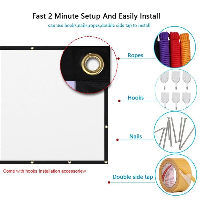 Schermo per proiettore portatile FULL-24X per home theater esterno HD bianco pieghevole anti-piega (100 pollici)