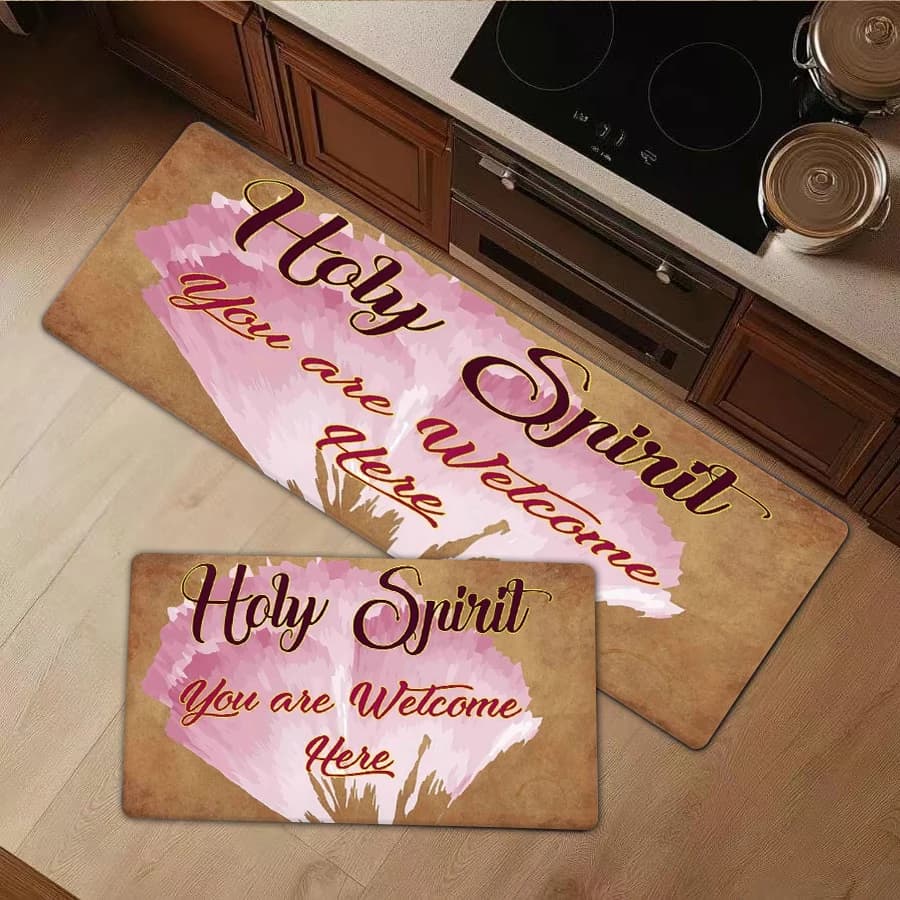 1/2/3Pcs Flannel Kitchen Mat—Religious Holy Spirit Welcome Doormat Flannel Floor Rug Non-Slip Bath Mat Christian Home Decor Inspirational Entrance Carpet Hallway Kitchen Floor Rug—Soft,Comfortable,Suitable For Bathroom,Bedroom,Kitchen,Laundry Room