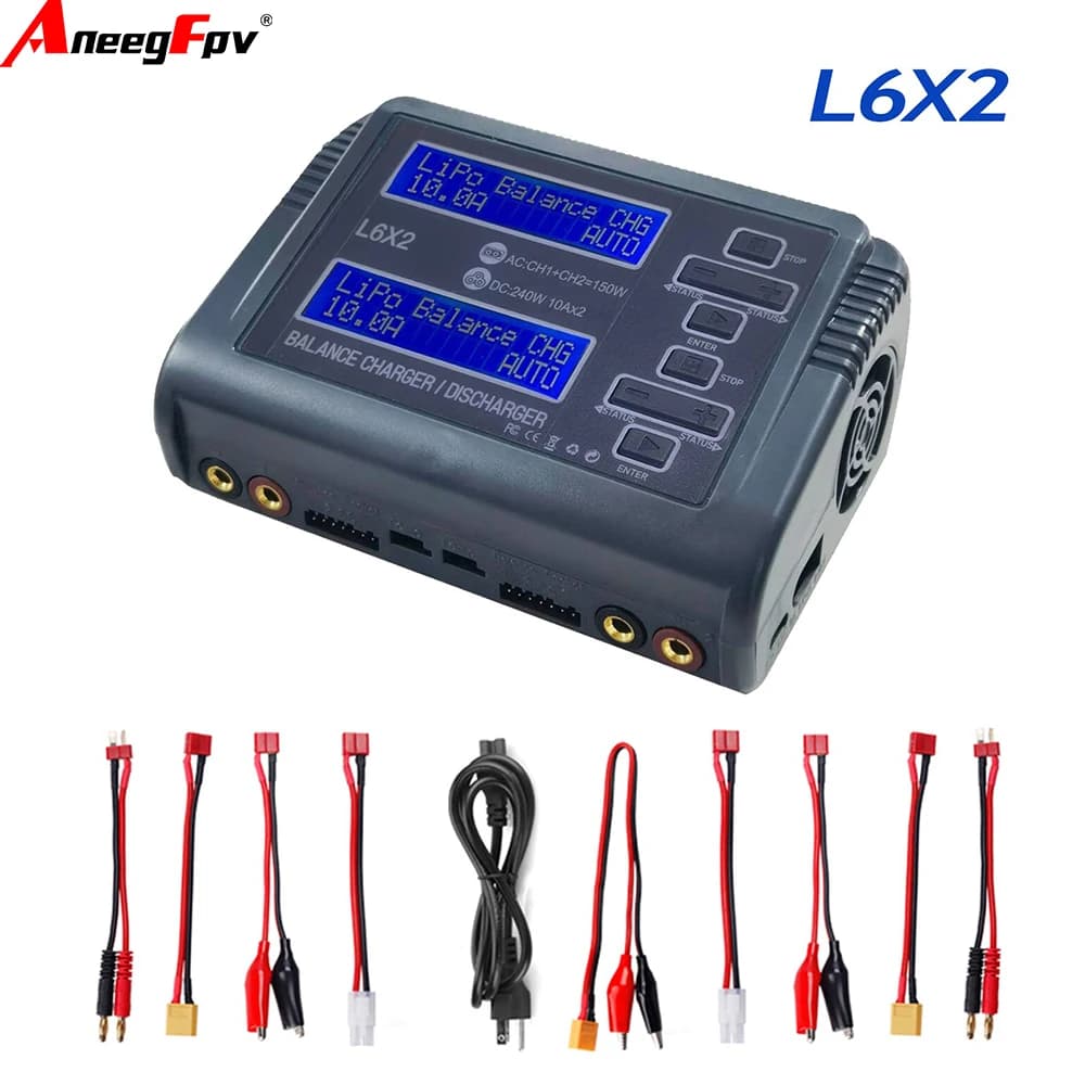 Caricabatterie HTRC L6X2 Duo 10A per LiPo, AC 150W DC 240W, Bilanciatore/Scaricatore RC per Batterie Li-ion LiFe NiCd NiMH LiHV PB Smart 1-6S