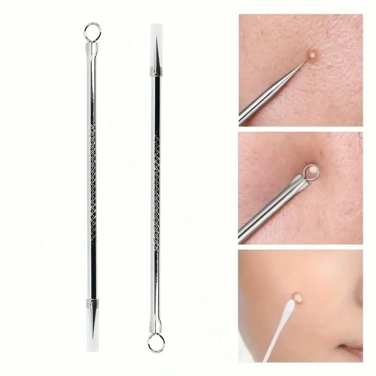Set di strumenti per la rimozione dei punti neri in acciaio inossidabile da 1 pezzo - Set di estrattori per punti neri a doppia testa - Dispositivo per la rimozione dell'acne senza profumo