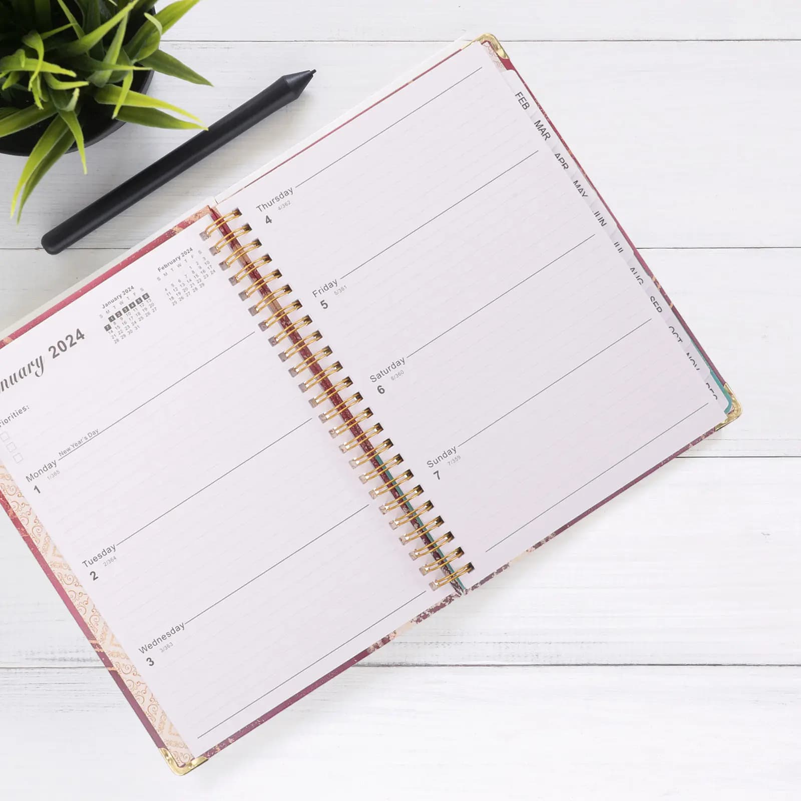 Agenda a Spirale in Inglese 2024 con Pagine a Righe, Carta Liscia per Scrittura Fluida, Senza Sbavature, Rilegatura a Spirale per Uso Quotidiano