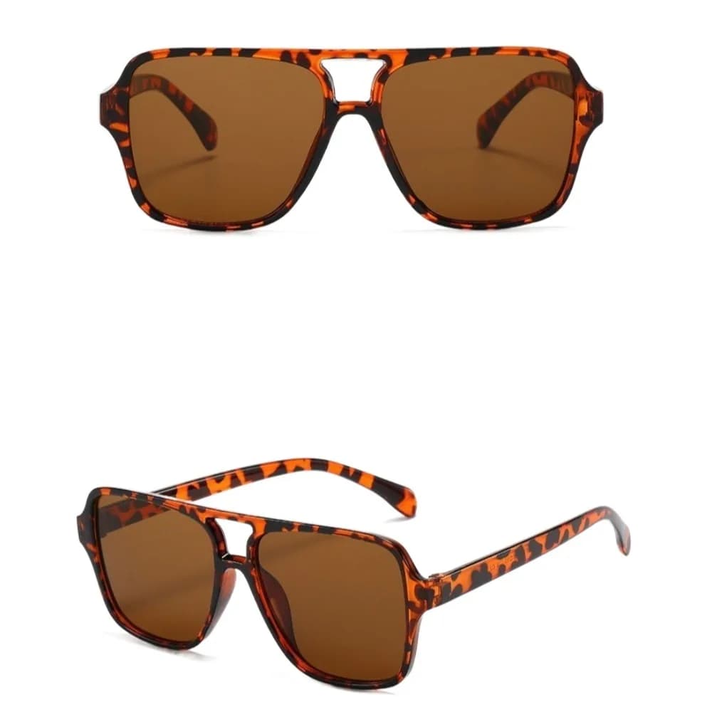 UV Protection Big Frame Square Sunglasses Double Beam Punk Pilot Sun Glasses Leopard Print UV400 Retro Eyewear Unisex