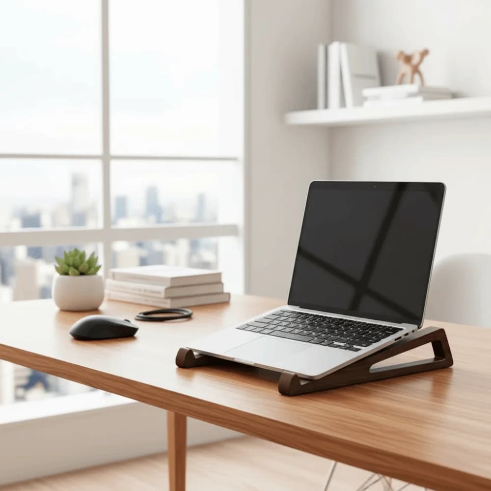 Supporto per laptop portatile dal design ergonomico 12 ° Supporto per Laptop in Legno con Angolo Regolabile, Ventilazione e Raffreddamento, Dimensioni Compatte