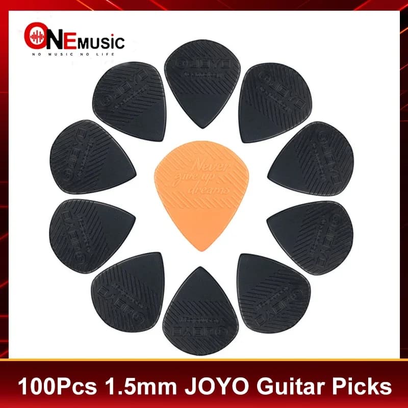 150 pezzi/lotto Plettro per chitarra JOYO "Never Give Up Dreams" spessore 1,5 mm nero/arancione