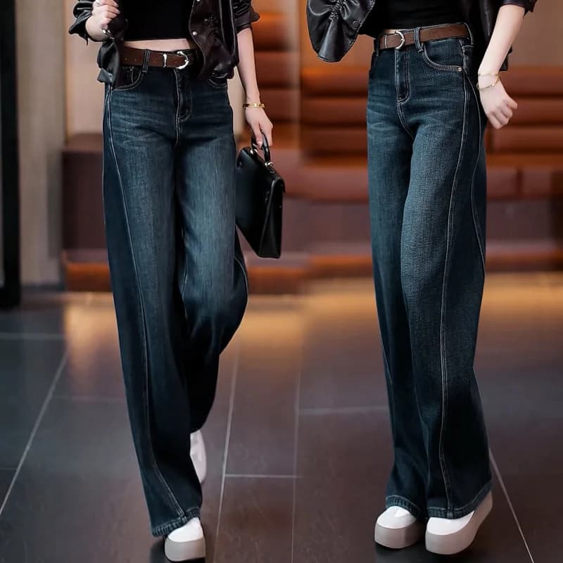 Jeans slim fit foderati in pile da donna Pantaloni dritti vintage ispessiti dimagranti