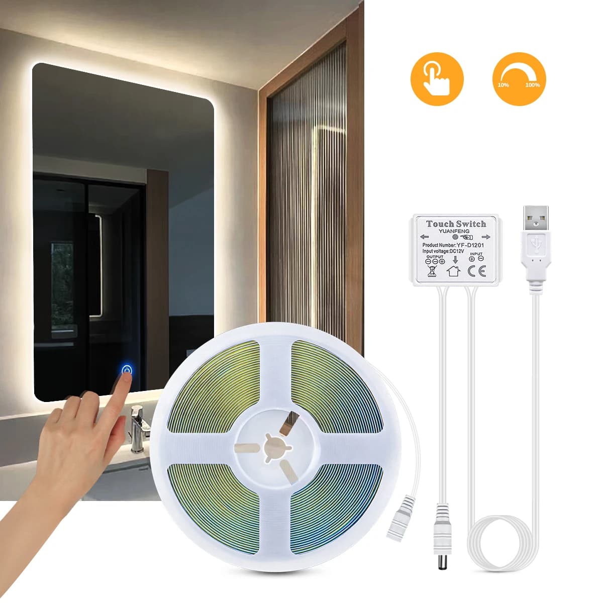 Mirror for makeup LED bathroom toilet retro lighting sensor tactile mirror light dimmable USB 5V COB Strip Vanity Lights