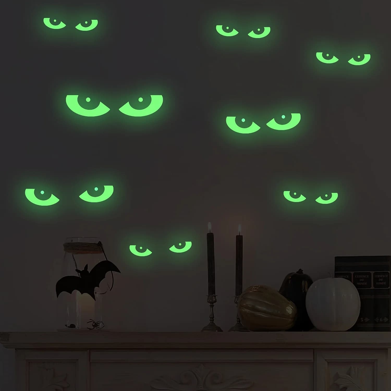 D2 Adesivi murali per luce notturna di Halloween Adesivi per occhi luminosi notturni che sbucciano Adesivi decorativi Adesivi murali horror fluorescenti