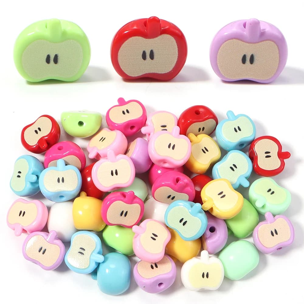 10Pcs/Lot 16x17.5mm Acrylic Beads Fruit 3D Apple Shape Loose Spacer Beads For Jewellry Making Diy Bracelet Necklace Accessories
