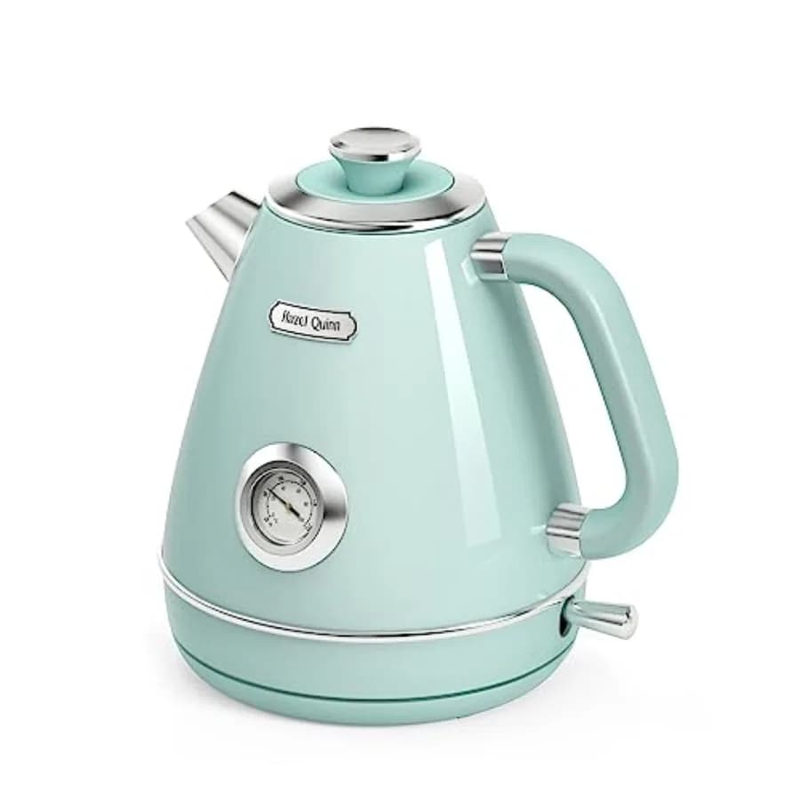 Retro Electric Kettle - 1.7 Liters/ 57.5 oz Tea Kettle with Thermometer, All Stainless Steel, 1200 Watts Fast Boiling, BPA-free