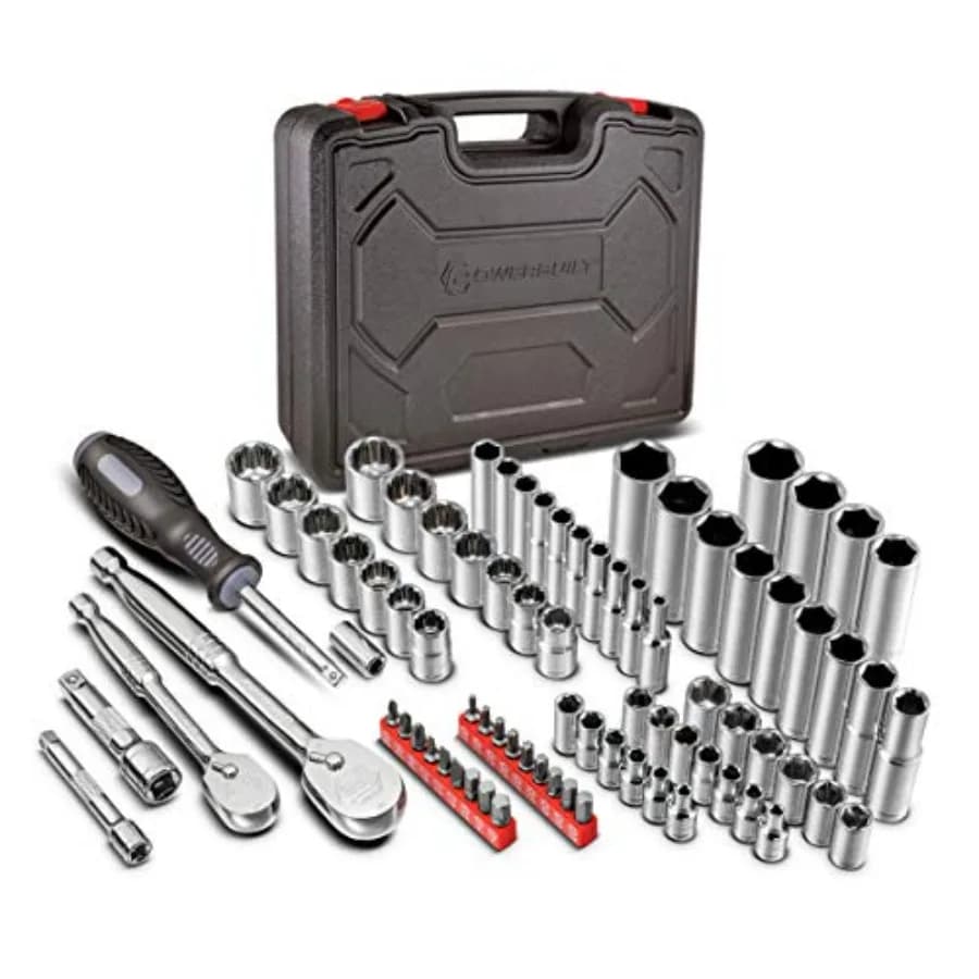 Set di Attrezzi Meccanici 642452 con Attacco da 1/4 e 3/8 di Pollice - con Set di Bussole SAE e Metriche, Cricchetto a 72 Denti con Testa Sigillata per Uso Automobilistico