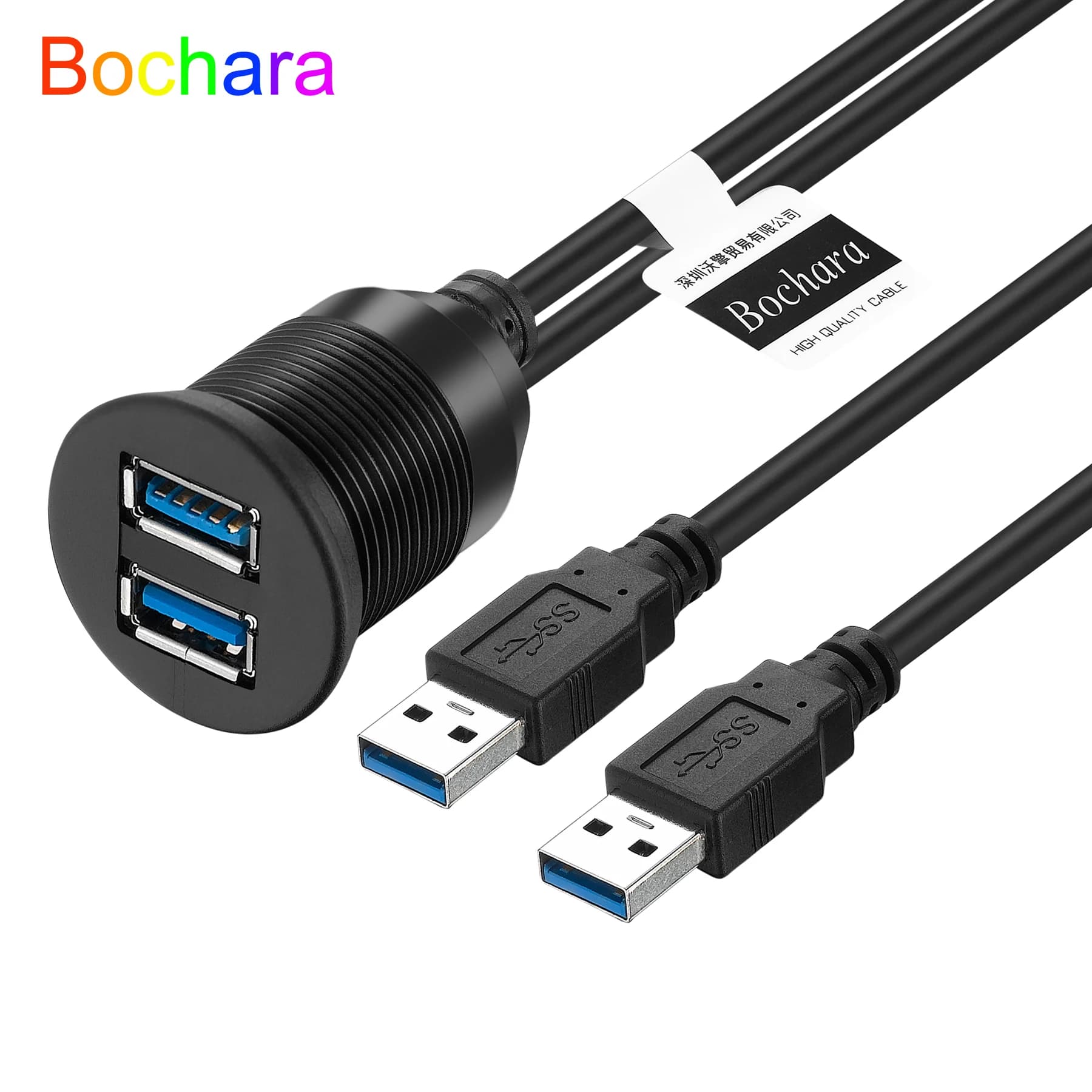 Bochara DashBoard Dual USB 3.0 USB 2.0 Male to Female Extension Cable With Flush Mount Panel For Car Truck Boat Motorcycle