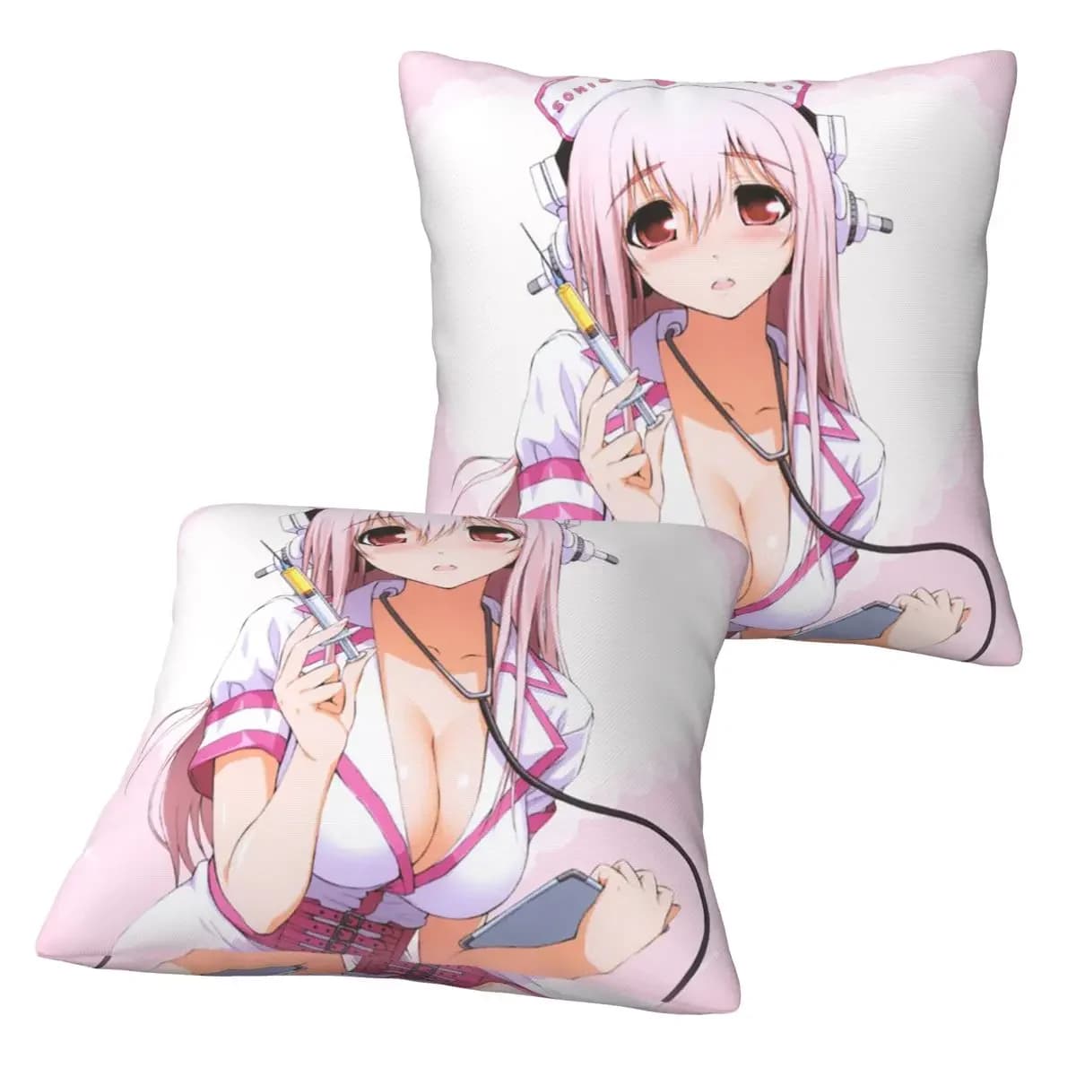 Cartoon Super Sonico Game Cute Girl 2 pezzi Federa quadrata per cuscino, decorazione per cuscino, cuscino confortevole per divano di casa