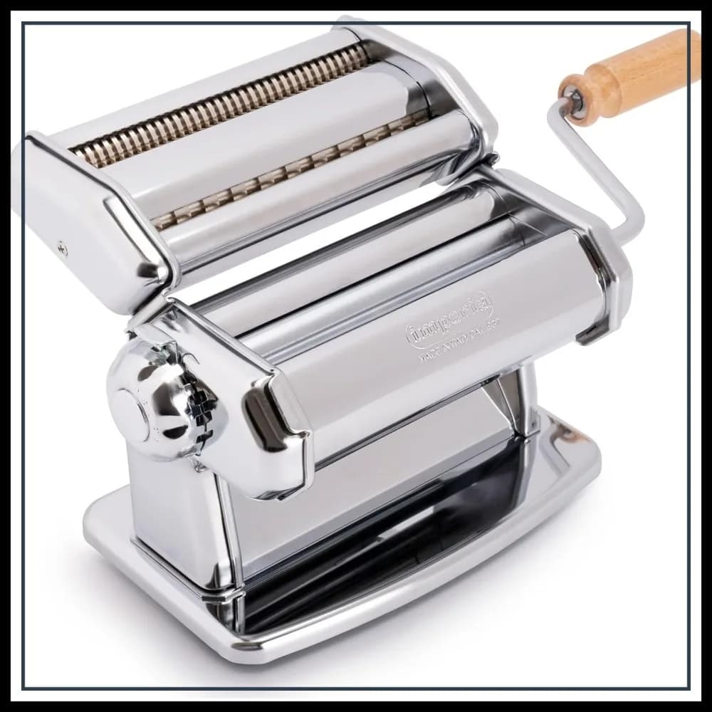 Macchina per Pasta Professionale, Made in Italy, con Manopola Facile da Usare, Manico in Legno e Spazzola, per Spaghetti, Fettuccine, Lasagne