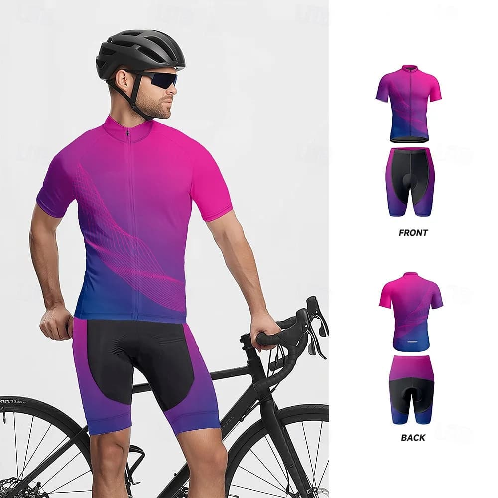 Men's Short Sleeve Cycling Set with Shorts Padded Gel for MTB and Triathlon