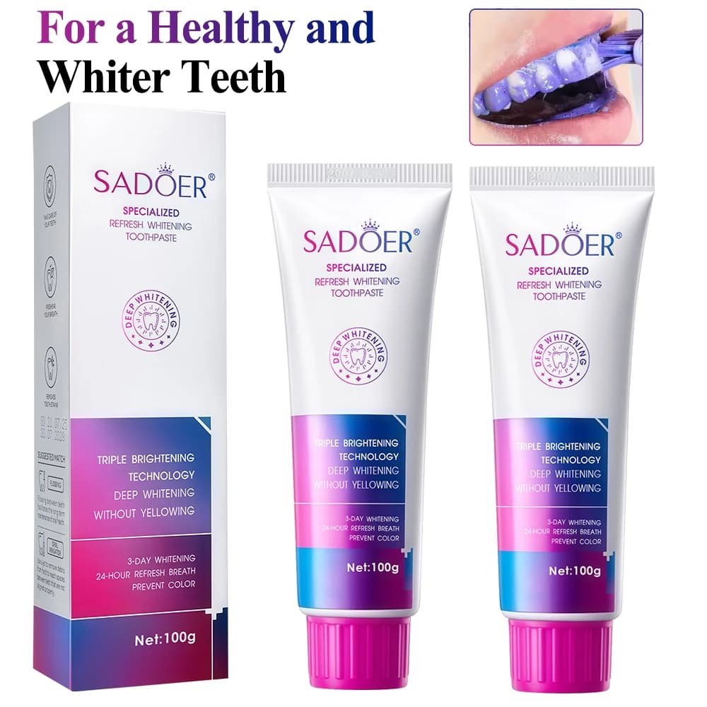 2PCS Purple Tooth Whitening Of Toothpaste Fresh Food Remove Plate Macchie Cleansing Deep Tooth Shining Of Toothpaste Gengive Protect