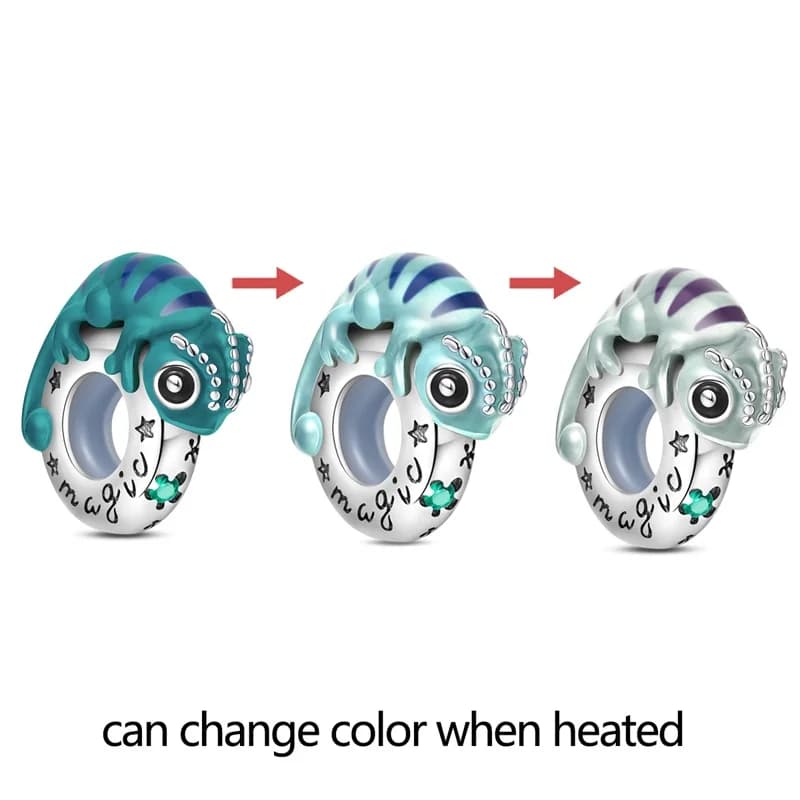 Charm in Argento Sterling 925 con Tappo in Silicone, Colore Variabile Effetto Camaleonte, Compatibile con Bracciali Originali, per Creazione Gioielli Fai-da-Te
