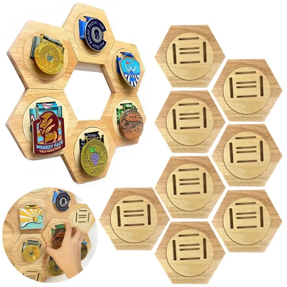 DIY Honeycomb Medal Wall Mounted Display Rack Hexagonal Home Decoration Wooden Medal Storage Rack Convenient and Tidy Hexagonal