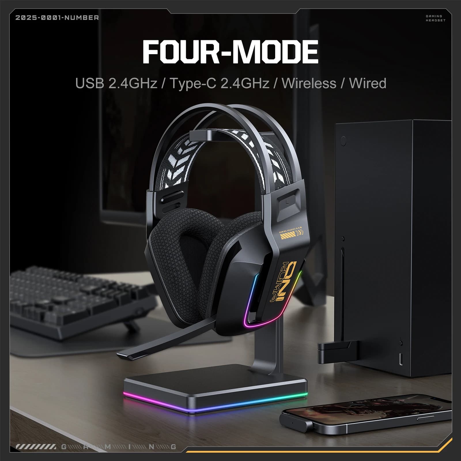 ONIKUMA GT828 Bluetooth Headset Four-mode Connection Over Ear HIFI Stereo Wireless Gaming Headsets with Mic for PC Laptops PS5