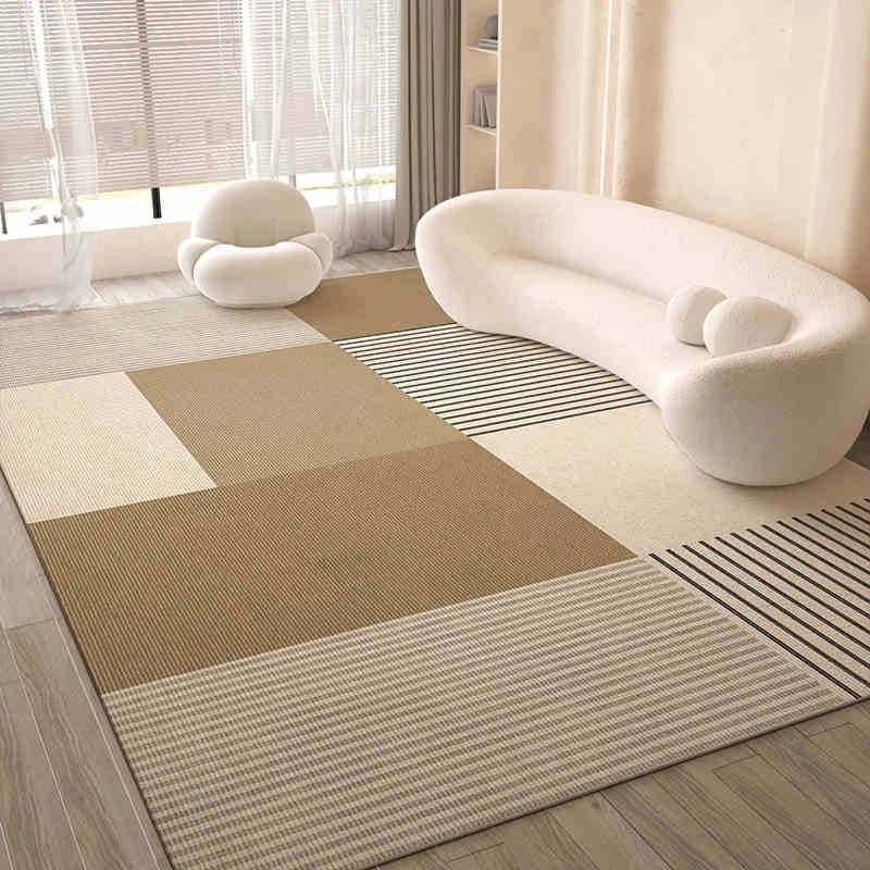 VIKAMA Boho Neutral Abstract Line Area Rug Non Slip Washable Soft Carpet Mat Minimalist Living Room Bedroom Indoor Home Decor