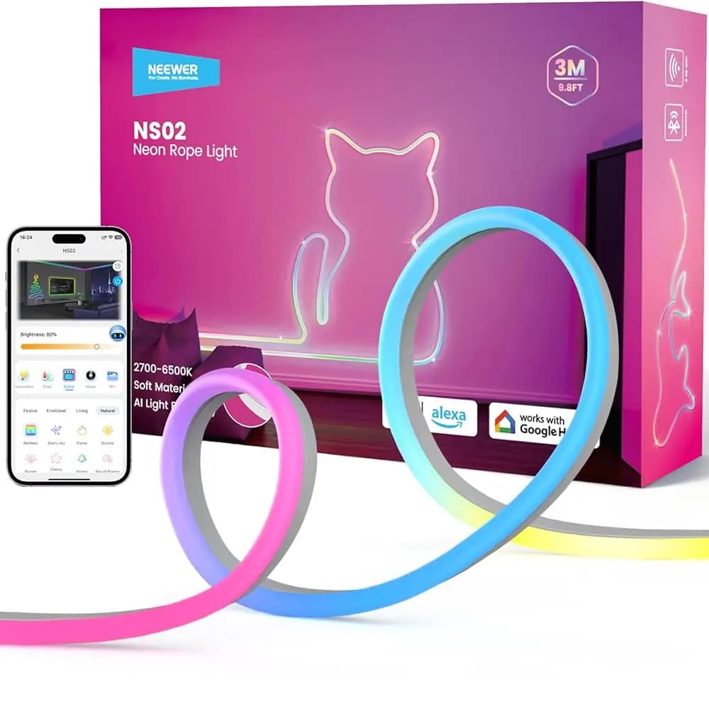 Spedizione Gratuita: Striscia LED da 3m/9,84ft, Luce al Neon Flessibile e Tagliabile RGB Intelligente con Controllo App per Camera da Letto e Sala Giochi