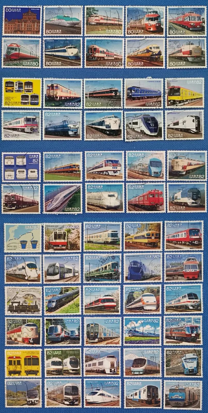 6 Set,Total 60 PCS,Japan Post Stamps,Train Stamps,Used with Post Mark,Stamp Collection