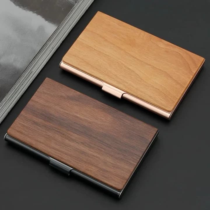Porta Biglietti da Visita in Legno con Incisione Laser Personalizzata, Scatola in Palissandro e Bambù, Custodia Personalizzata in Acciaio Inossidabile per Aziende