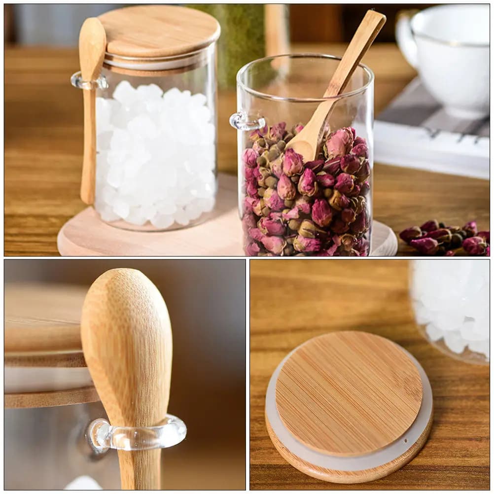 3Pcs Sealed Storage Jars Glass Containers with Wood Lid Kitchen Food Storage Bottles for Cereal Grains Sugar Dried Fruit