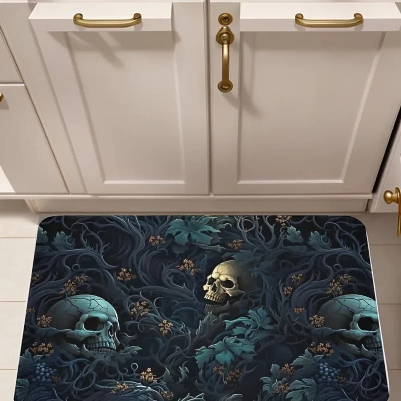1PC Tappeto da cucina con motivo teschio di Halloween Tappetino antiscivolo Tappeto da bagno design pop Tappetino da bagno Tappeto per la decorazione della lavanderia del lavanderia del lavandino di casa