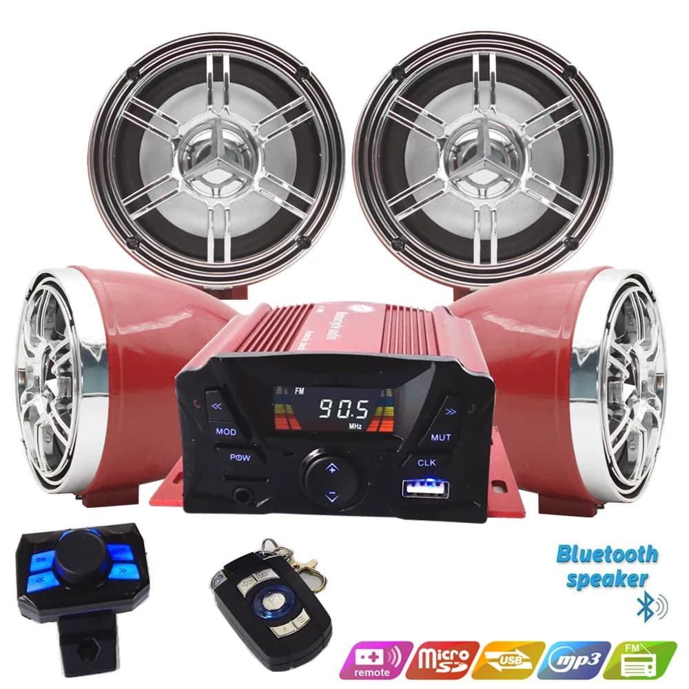 Audio Stereo Amplified Bluetooth 4-channel waterproof 12V for UTV, ATV, Golf Cart and Moto with MP3 player