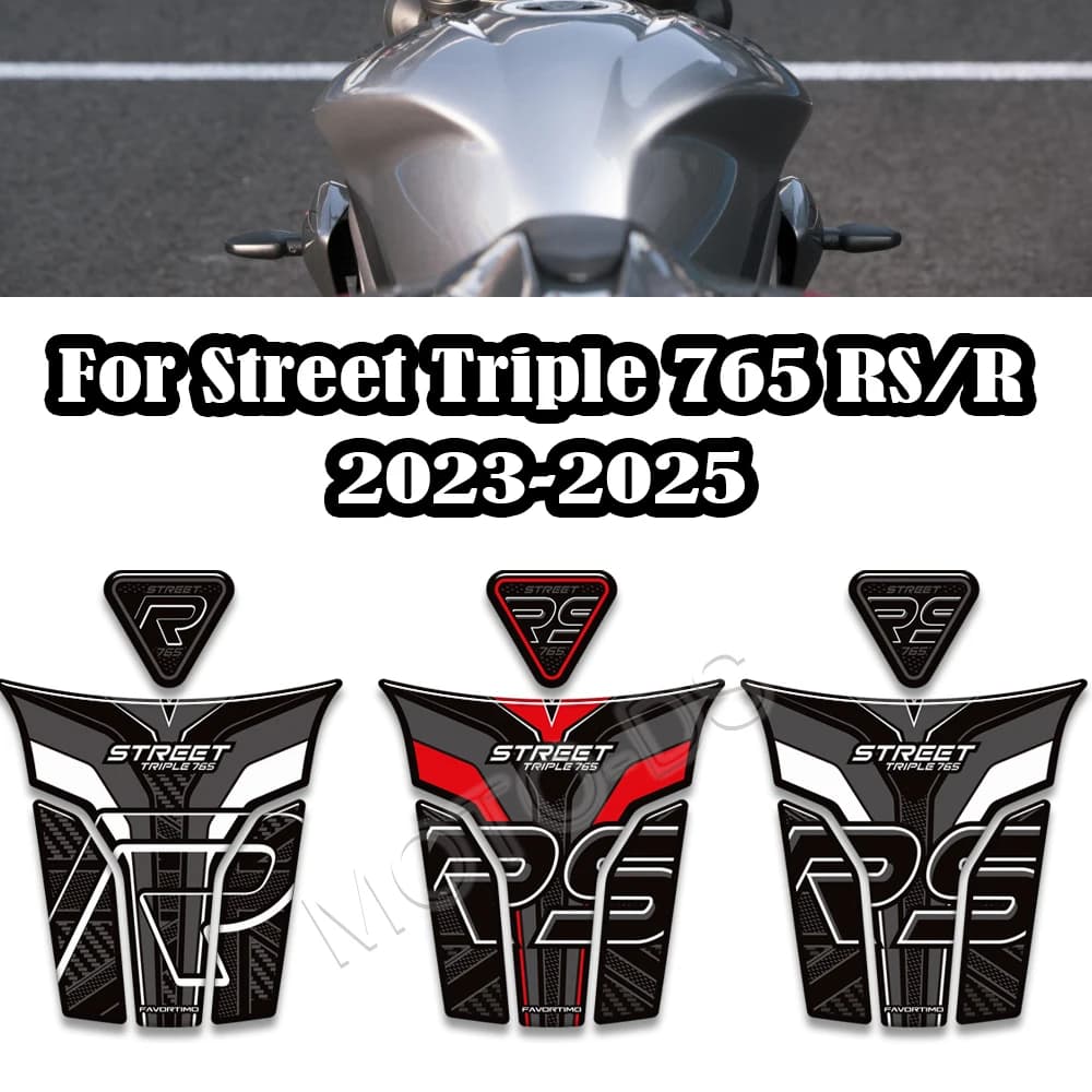 765R 765RS Moto Rilievo Del Carro Armato Manopole Kit Ginocchio Carenatura Parafango Della Protezione Adesivo Per Triumph Street Triple 765 RS R 2023 2024 2025
