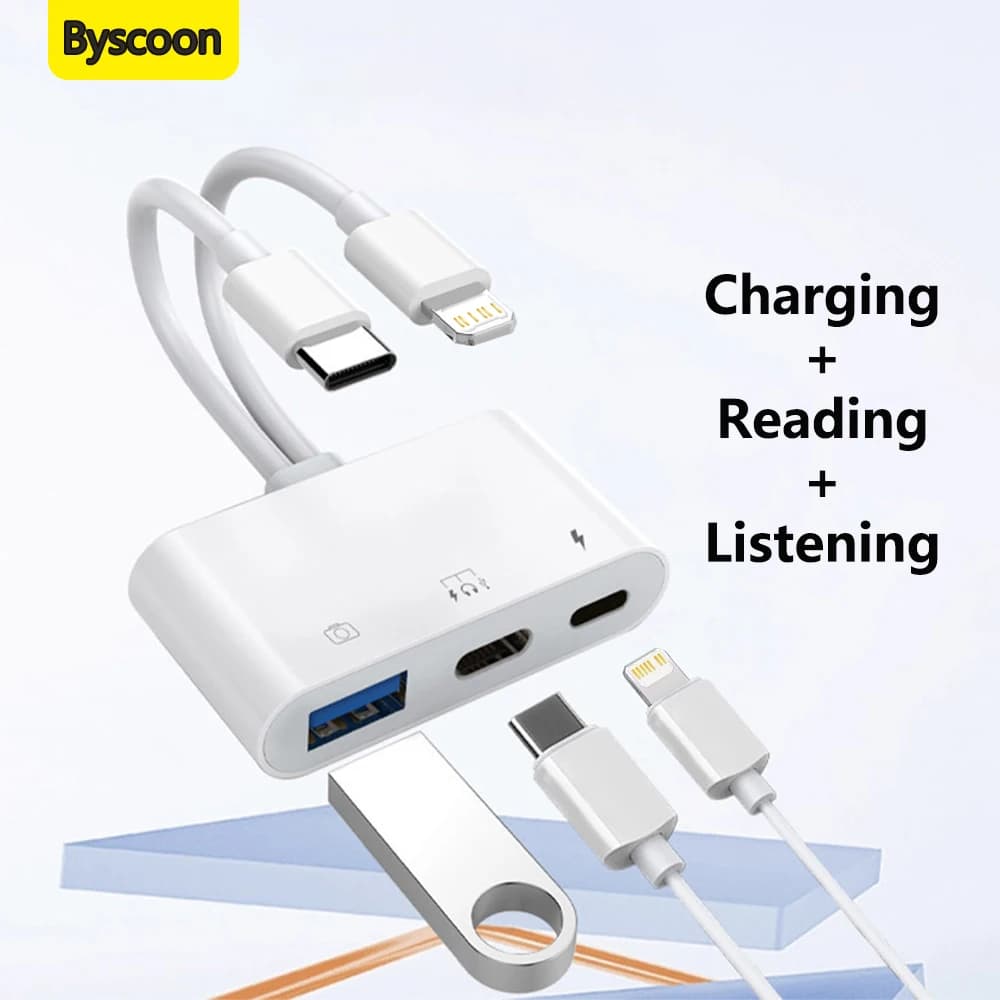 2 in 1 Lightning Tipo C a USB OTG Fotocamera/USB-C Cuffia Aux Splitter Adattatore Convertitore Dongle Cavo Audio per iPhone 17 16 15