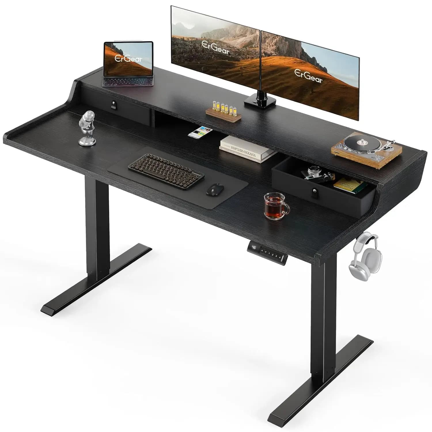 Electric Standing Desk with Drawers, 55″ x 28″ Gaming Table Compatible Monitor Stand, Stand up Desks, Home Office, Customized