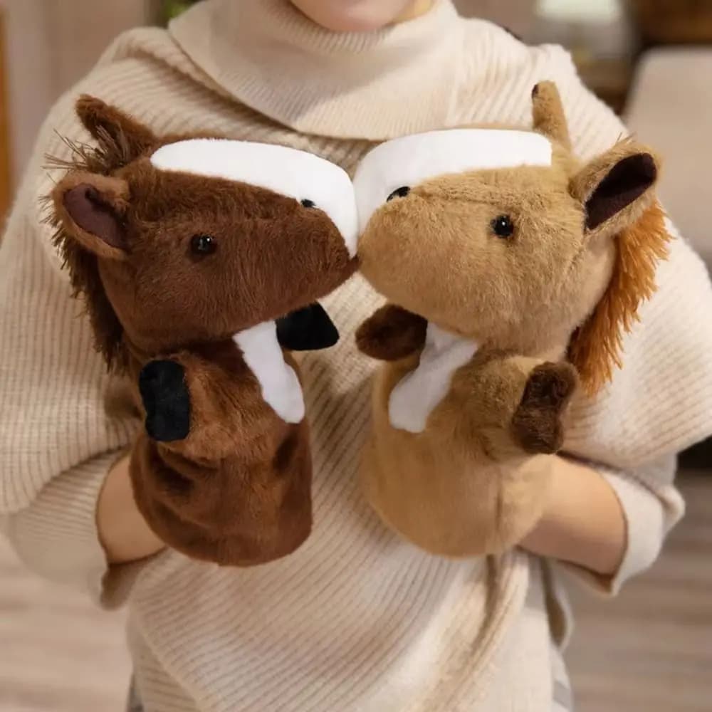 Burattino a mano a forma di cavallo per racconti, morbido, per la prima educazione, burattino da dito per racconti, 25 cm, simulazione, giocattolo di peluche a forma di cavallo