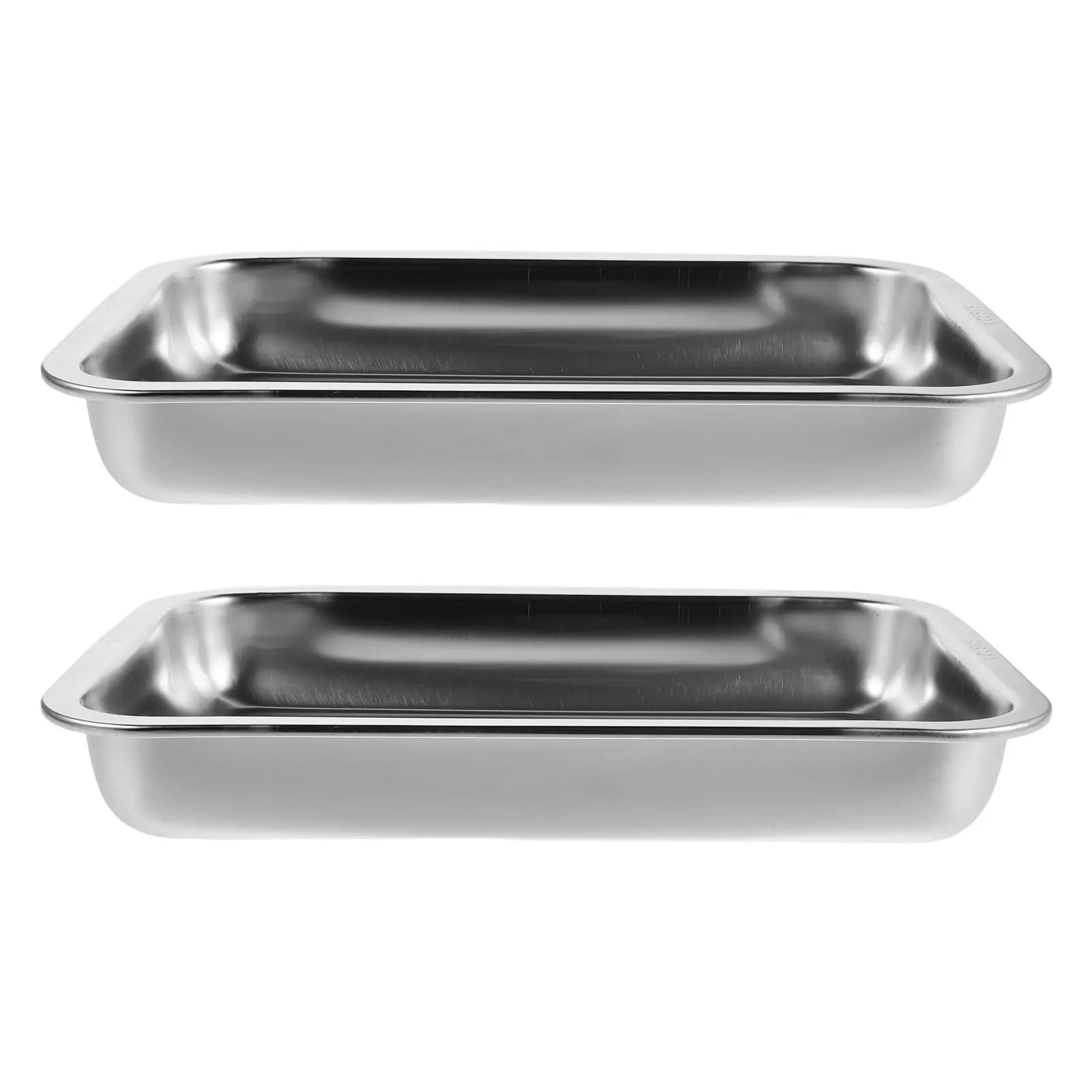 2Pcs Metal Cat Litter Box Stainless Steel High-Sided Pan for Indoor Use Deep Tray Prevents Scatter Easy Access Open Design
