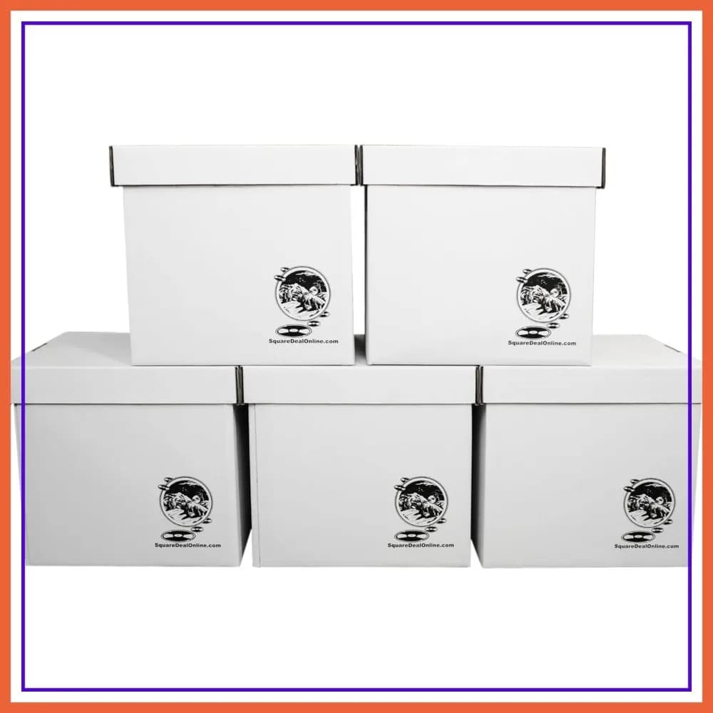 Set di 5 Scatole per Conservazione Dischi in Vinile da 12 Pollici, Cartone Resistente, Coperchio Rimovibile, Contiene 90 Dischi Ciascuna, Sicuro per l'Archiviazione # 12BC13