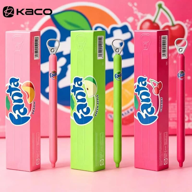 Penna Pop-up KACO x Fanta Collab LingYue, Penna Estetica con Inchiostro Nero da 0,5 mm a Scatto Laterale, Colori Pastello Estivi per Journaling, Penne per Firma Ufficio