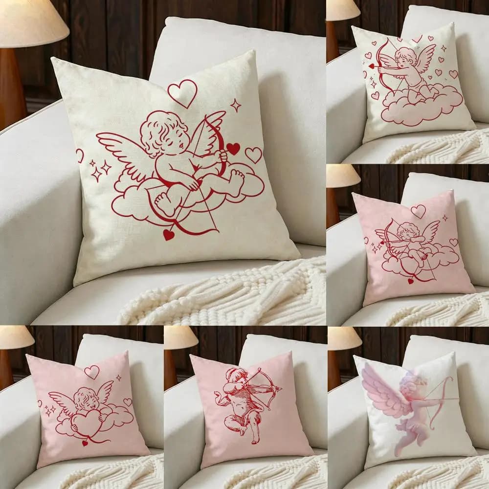 Singer C-Cupid Cushion Cover Natural Linen Pillowcase Set, All-in-One Decor for Sofa, Bedroom & Chair