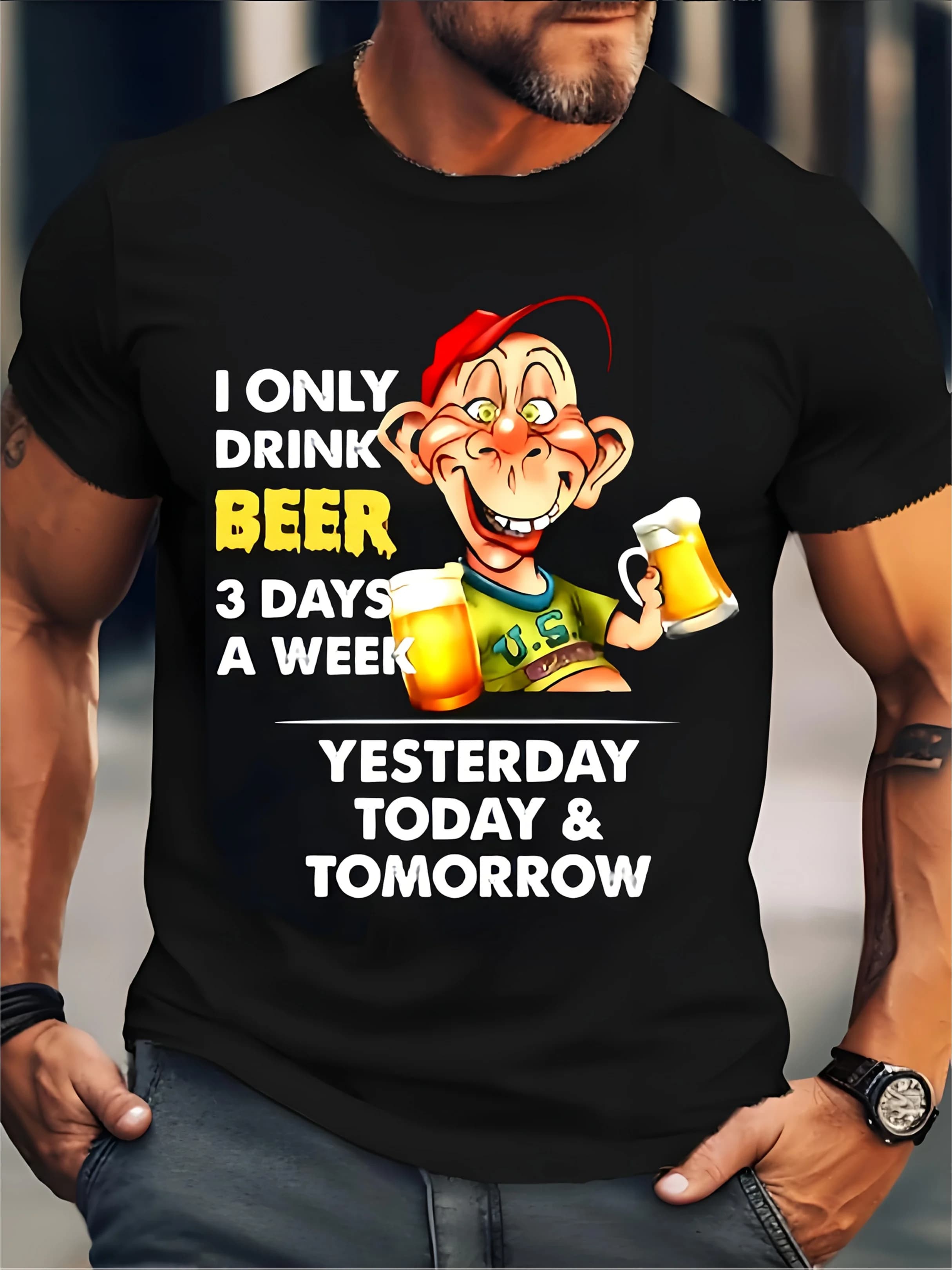 La divertente maglietta con motivo per appassionati di birra, con la scritta "Bevo solo birra per 3 giorni", presenta un design umoristico