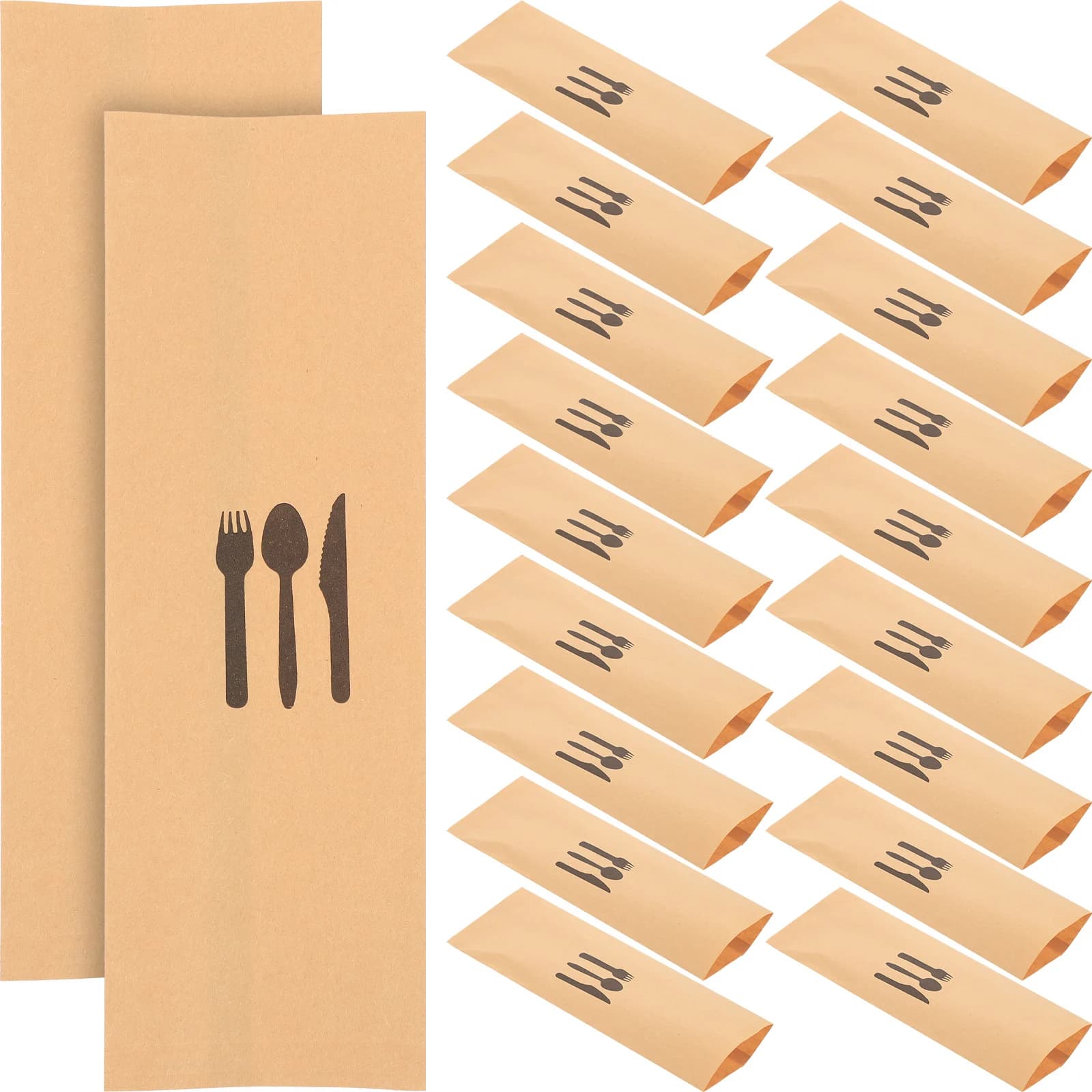 100pcs Kraft Paper Cutlery Set Disposable Fork Cover Rack Hotel Bags Tableware Paper Utensil Bags Utensil Dinner Party Bags