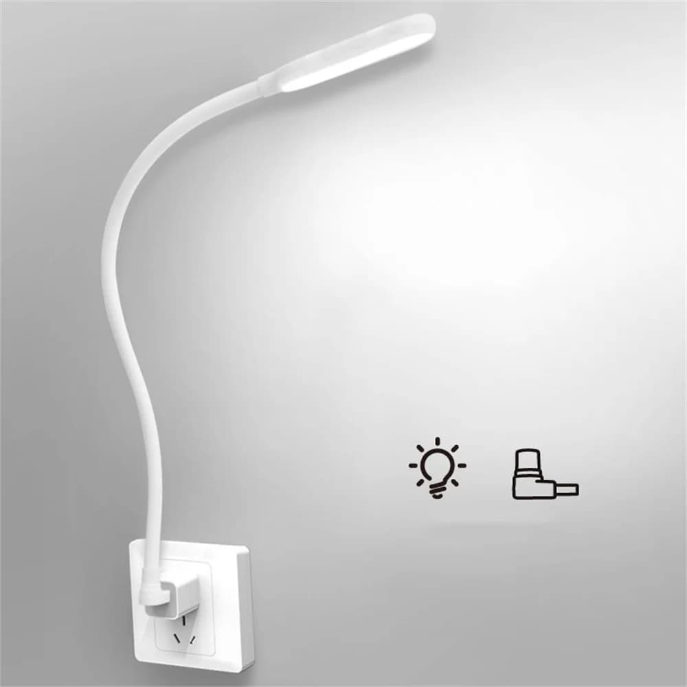Lampada da notte USB di nuovo design Lampada da lettura a collo flessibile dimmerabile a 3 colori chiari Piedini curvi per laptop, notebook, comodino
