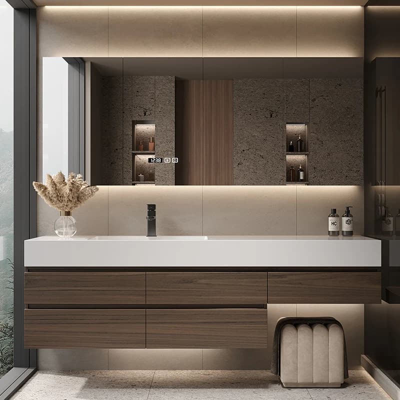 Specchi portaoggetti Armadi da bagno Supporto per trucco Armadi da bagno Smart Hotel Moderni ​ ​ Mobili in compensato Armadi De Bain MH
