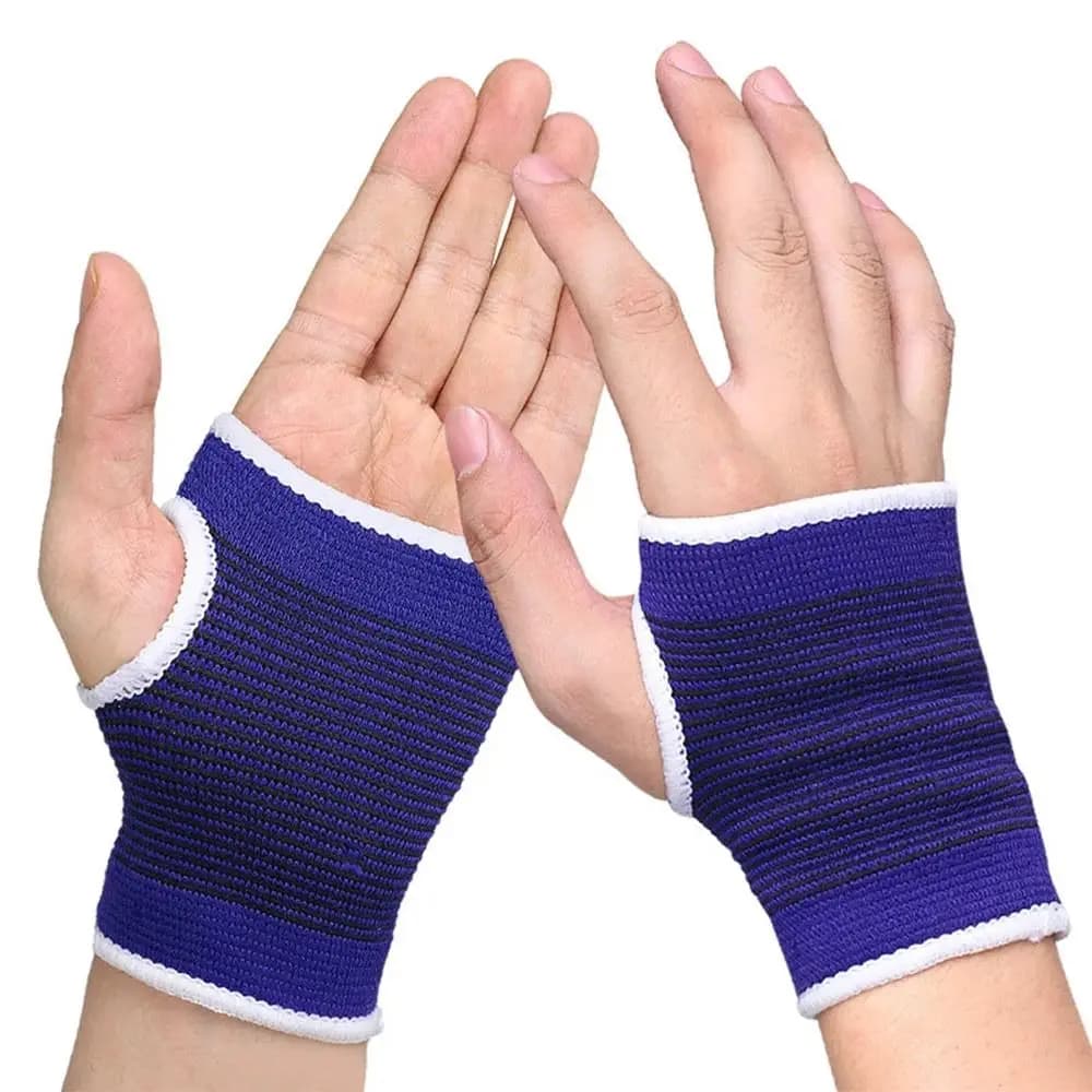 Polsino elastico in cotone poliestere da 2 pezzi, protezione muscolare blu, tutore per tunnel carpale, supporto per polso regolabile per decompressione elastica