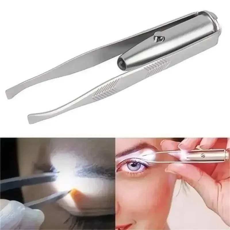 Stainless Steel Eyebrow Clip with LED Light Professional Lighted Eyebrow Tweezers Eyelash Brow Hair Removal Clamp Makeup Tools