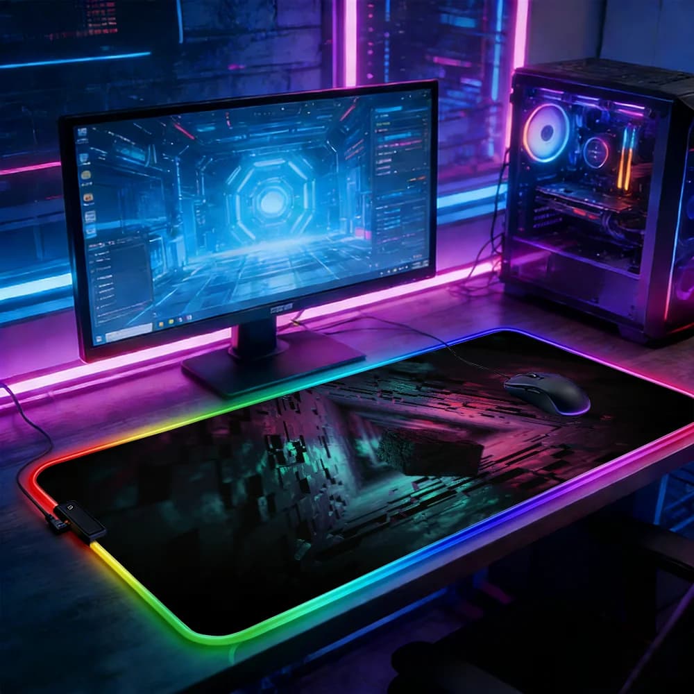 Tappetino per mouse con illuminazione a LED RGB Tappetino per tastiera da gioco E-sports Cyber ​ ​ Tappetino da scrivania Tunnel, accessori per laptop, tappetino per mouse, tappetini per giocatori, tappetino per mouse Anime