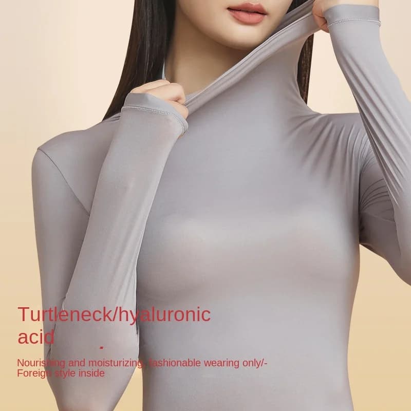 Top in pelle di bellezza con colletto alto e colletto impilato per donna Camicia base da donna con biancheria intima termica senza cuciture a maniche lunghe elastica alta