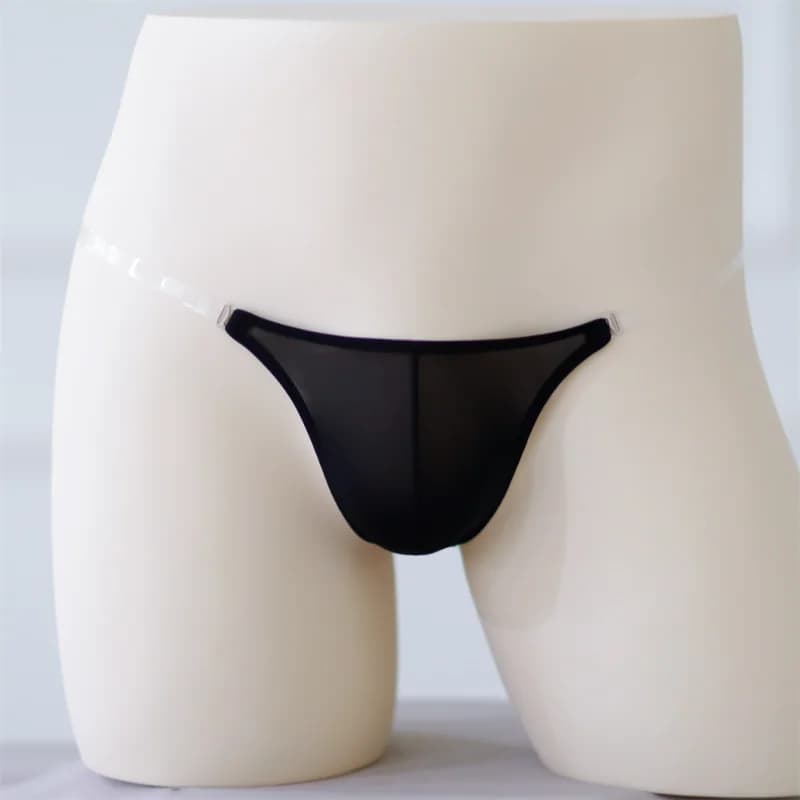 Slip da uomo G String Ice Silk Mini Pouch Bikini Underwear cintura trasparente regolabile vita Ultra bassa Lingerie senza cuciture