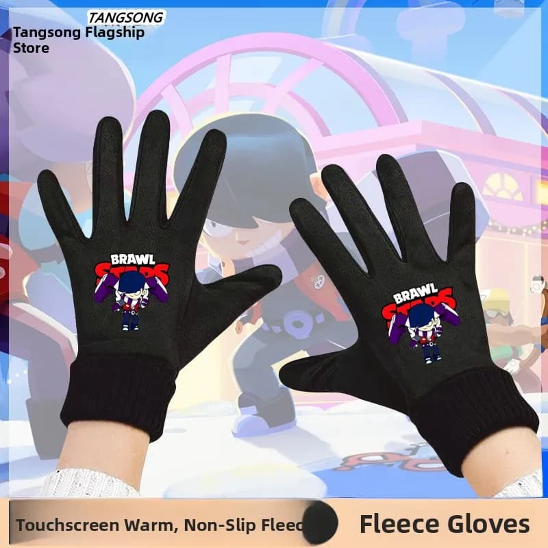 Guanti invernali touchscreen a tema BrawlStars, guanti da ciclismo unisex foderati in pile, stile casual traspirante per uomo e donna